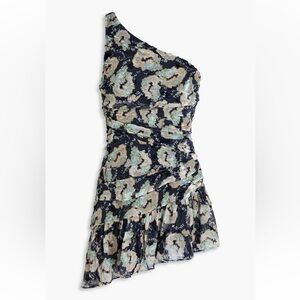 LoveShackFancy Navy Floral One-Shoulder Dress